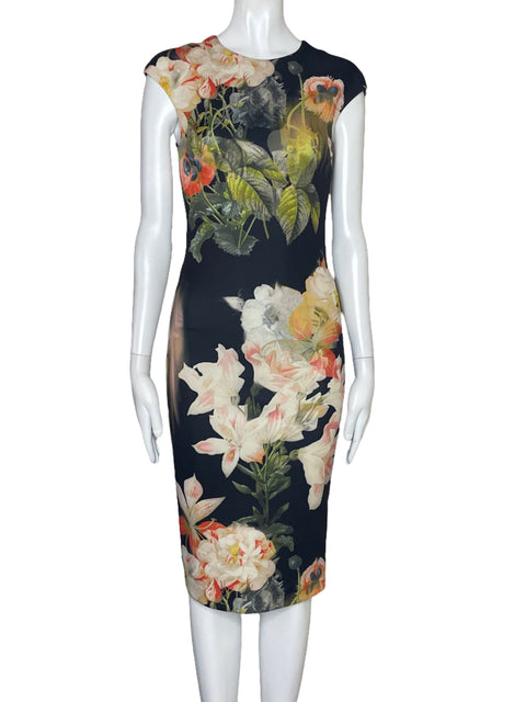 Vestido Ted Baker Sin Mangas Flores Negro-Talla 0