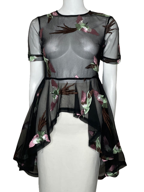 Blusa Endless Rose Meesh Bordada Negro-Talla XS