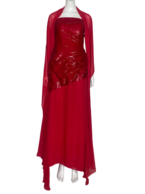 Vestido Tesoro TPS Strapless Lentejuelas 
Rojo-Talla L