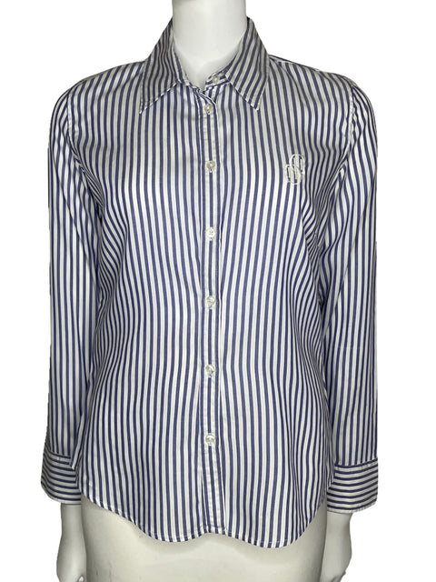Camisa Carolina Herrera Rayas Manga Larga Blanco-Talla 6
