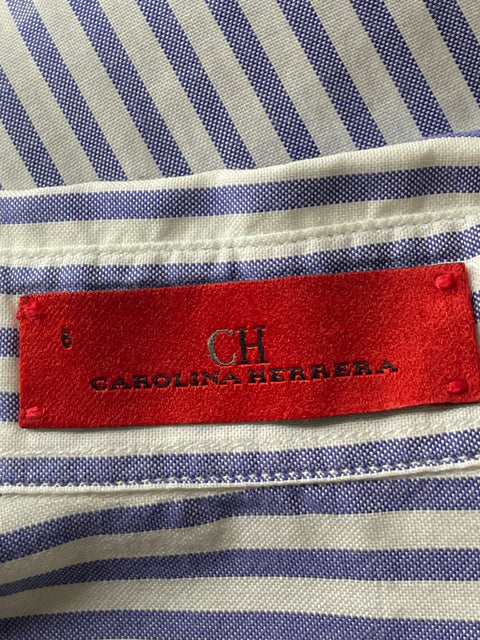 Camisa Carolina Herrera Rayas Manga Larga Blanco-Talla 6