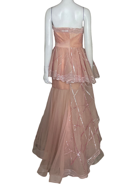 Vestido Gaby Charbachy Vuelos Lentejuelas Rosado-Talla 44