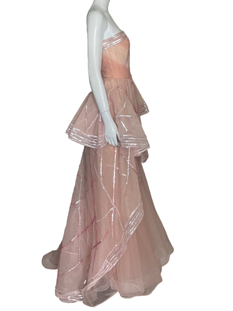 Vestido Gaby Charbachy Vuelos Lentejuelas Rosado-Talla 44