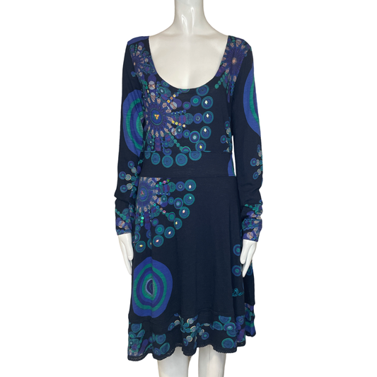 Vestido Desigual Estampado Floral Azul - Talla M