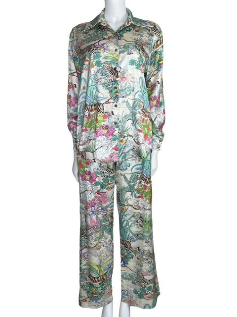 Set Beulah Camisa+Pantalón Floral Blanco-Talla S