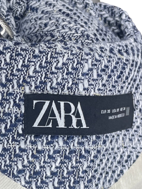 Blazer Zara Tweed 4 Botones Azul-Talla XS