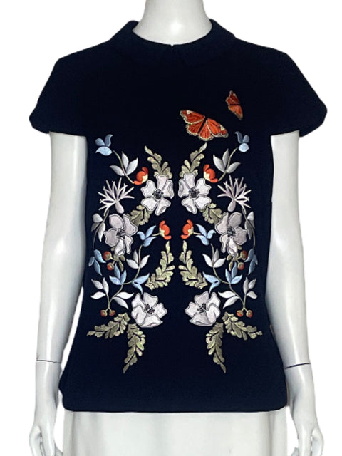 Blusa Ted Baker Bordado Azul-Talla 4