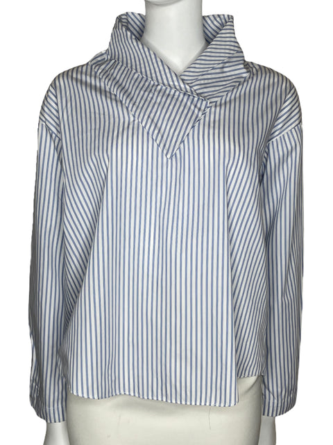 Blusa Zara Rayas Cuello Asimétrico Blanco-Talla XS