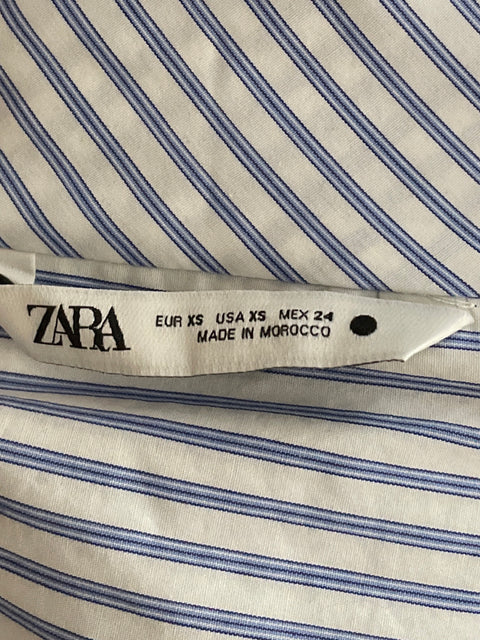 Blusa Zara Rayas Cuello Asimétrico Blanco-Talla XS