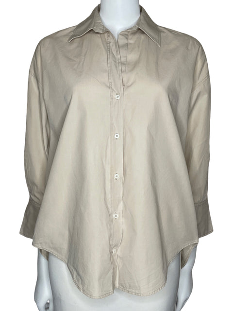 Camisa Zara Fluida Manga Larga Beige-Talla XS