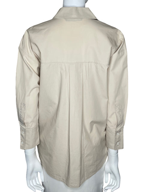 Camisa Zara Fluida Manga Larga Beige-Talla XS