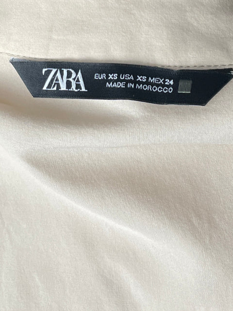 Camisa Zara Fluida Manga Larga Beige-Talla XS