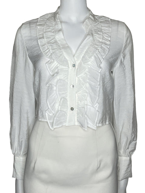 Camisa Zara Vuelos Crop Blanco-Talla XS
