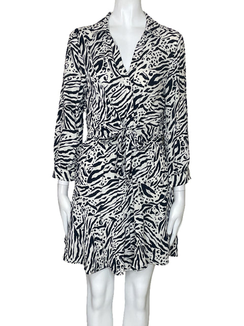 Vestido Zara Estamapado Lazo Fluido Blanco-Talla M