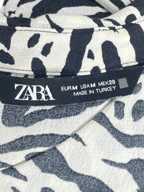 Vestido Zara Estamapado Lazo Fluido Blanco-Talla M