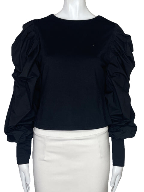 Blusa INA Mangas Puff Cuello Redondo Negro-Talla S