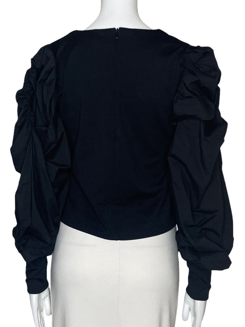 Blusa INA Mangas Puff Cuello Redondo Negro-Talla S