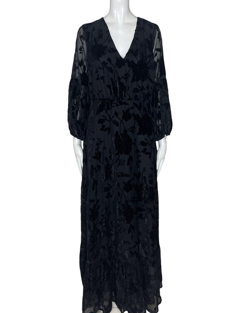 Vestido Express Maxi Manga larga Brillo Negro - Talla M