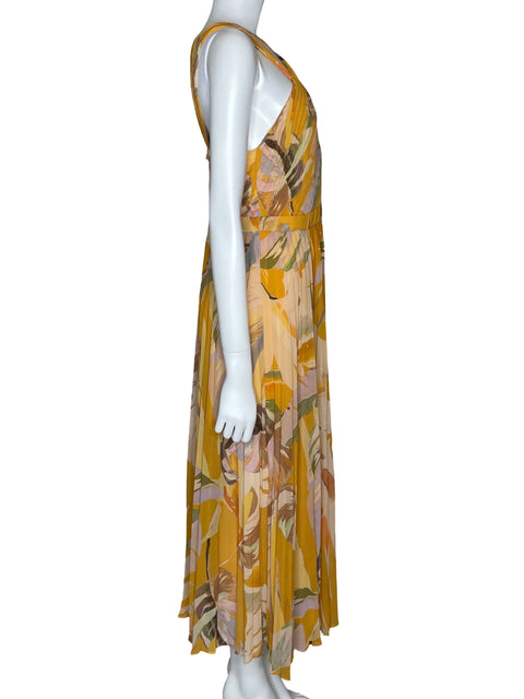 Vestido Ted Baker Plisado Estampado Amarillo-Talla 3
