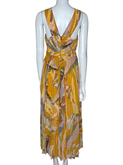 Vestido Ted Baker Plisado Estampado Amarillo-Talla 3