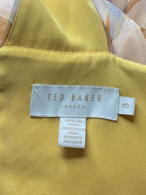 Vestido Ted Baker Plisado Estampado Amarillo-Talla 3