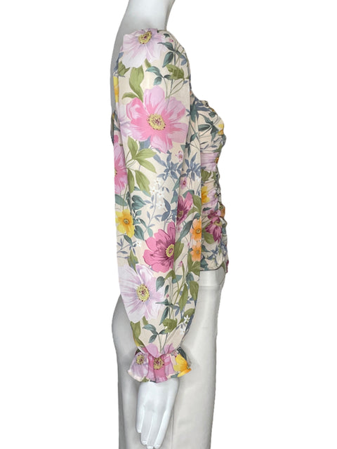 Blusa ASTR Flores Drapeado Biege-Talla S