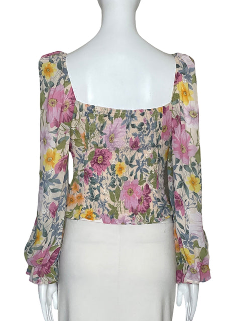 Blusa ASTR Flores Drapeado Biege-Talla S