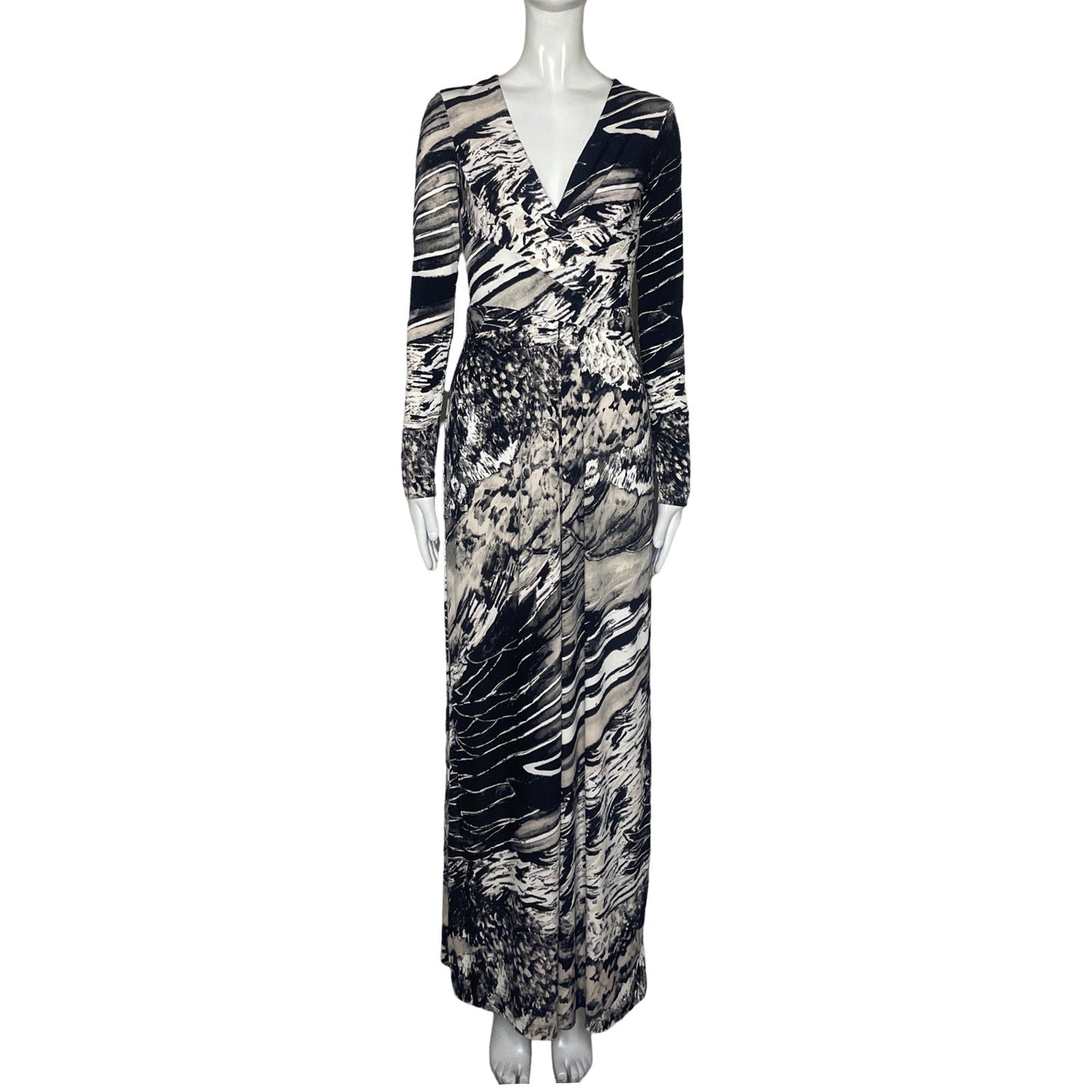 Vestido BCBG Maxazria Estampado Cuello V 
Beige-Talla XS