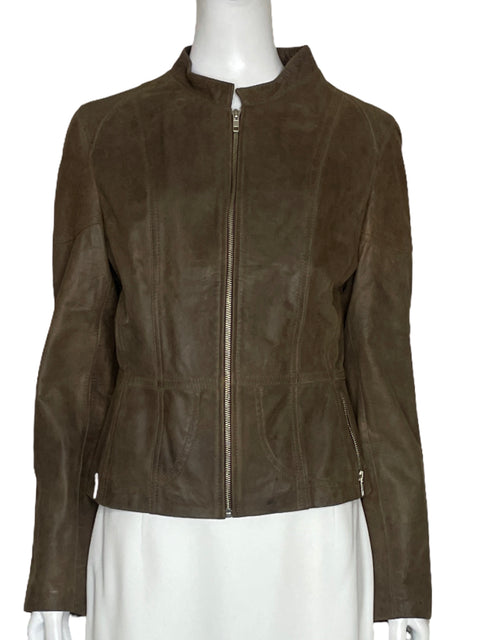 Chaqueta Leather Shop Cremallera Marron-Talla XS