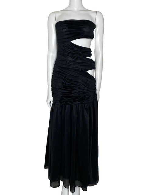 Vestido Rotate Drapeado Cut Out Negro-Talla 12