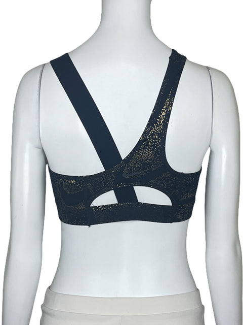 Top Nike Swoosh Bra Metalizado Negro-Talla XS