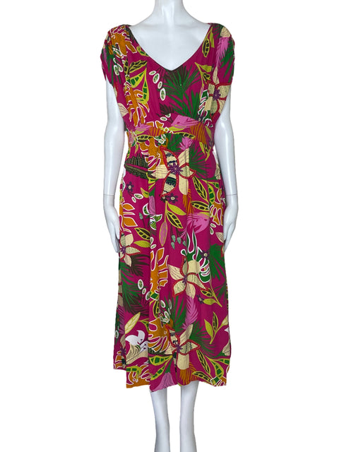 Vestido Sfera Casual Flores Cuello V Rosado-Talla 32