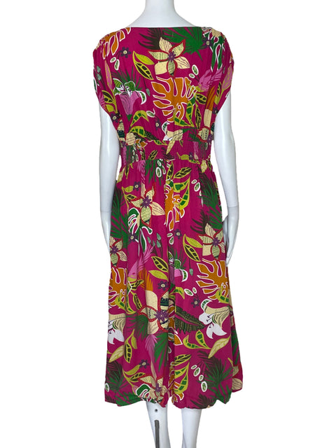 Vestido Sfera Casual Flores Cuello V Rosado-Talla 32