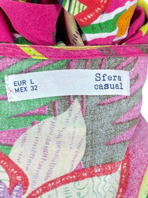 Vestido Sfera Casual Flores Cuello V Rosado-Talla 32