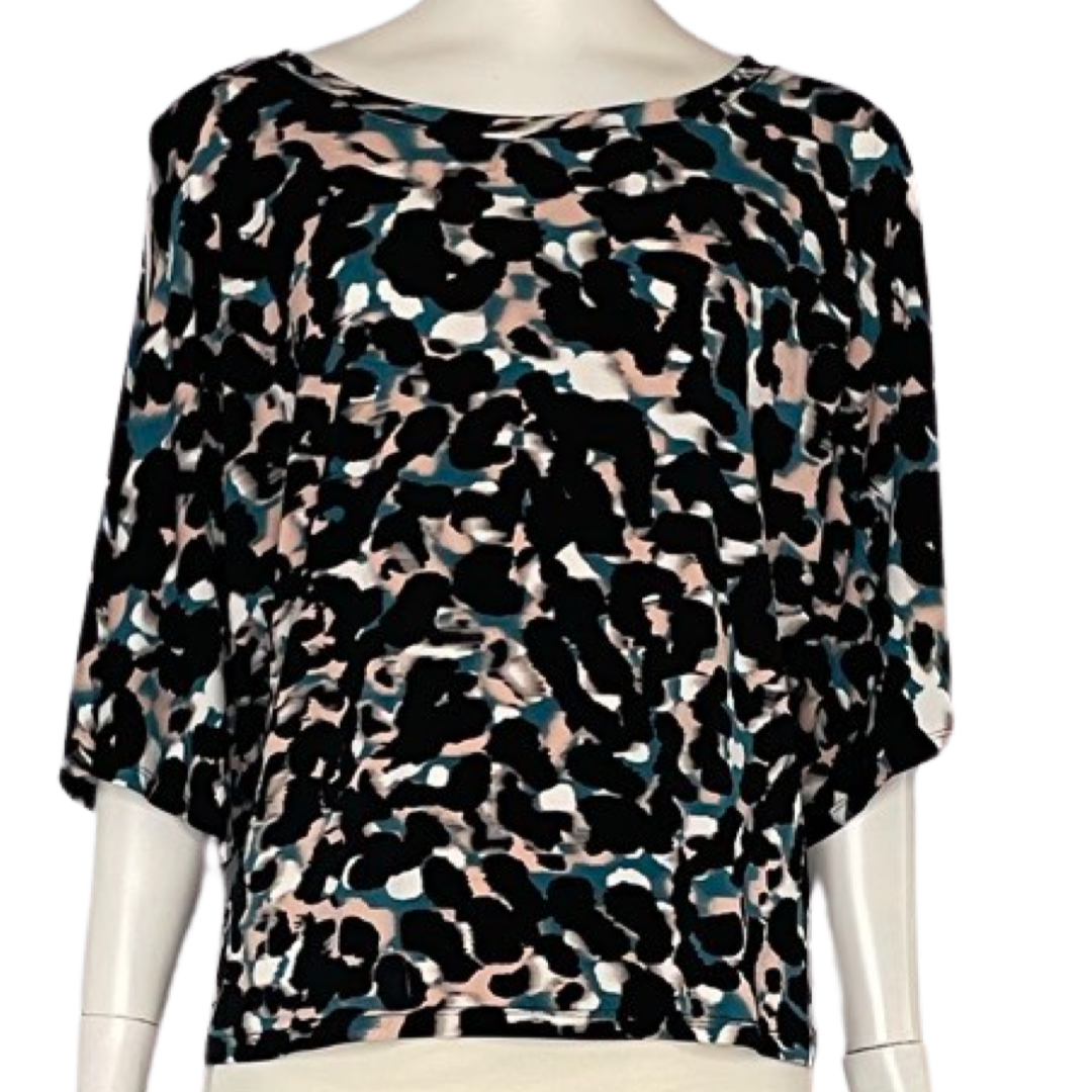 Blusa Rachel Roy Manga Descubierta Estampada Rosado- Talla S