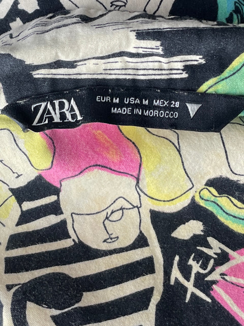 Vestido Zara Estampada Asimétrica Negro-Talla M