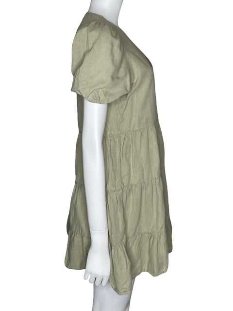Vestido Zara Cuello V Mini Verde-Talla S