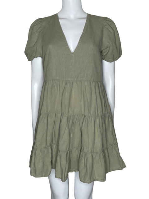 Vestido Zara Cuello V Mini Verde-Talla S
