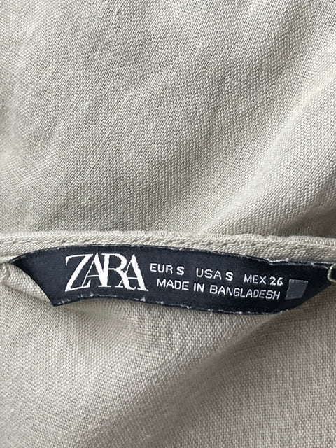 Vestido Zara Cuello V Mini Verde-Talla S