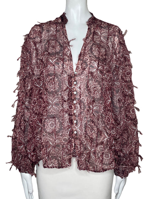 Blusa Zara Botones Flecos Rojo-Talla M