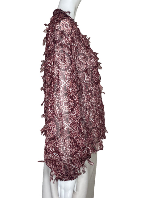 Blusa Zara Botones Flecos Rojo-Talla M