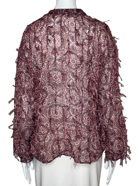 Blusa Zara Botones Flecos Rojo-Talla M