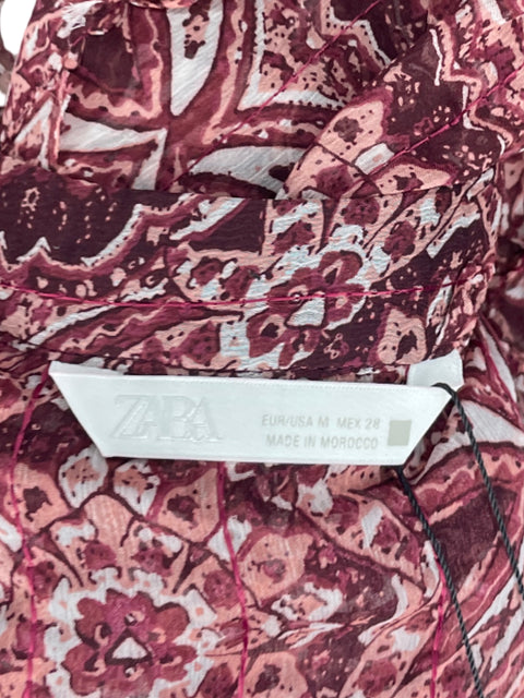 Blusa Zara Botones Flecos Rojo-Talla M