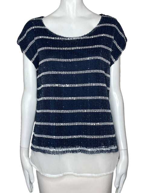 Blusa Punto Roma Tejido Rayas Azul-Talla S