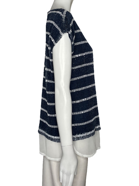 Blusa Punto Roma Tejido Rayas Azul-Talla S