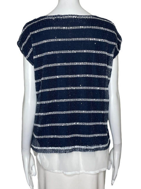 Blusa Punto Roma Tejido Rayas Azul-Talla S