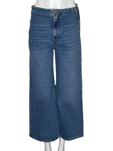 Pantalón Zara Wide Leg Cropped Azul-Talla 8