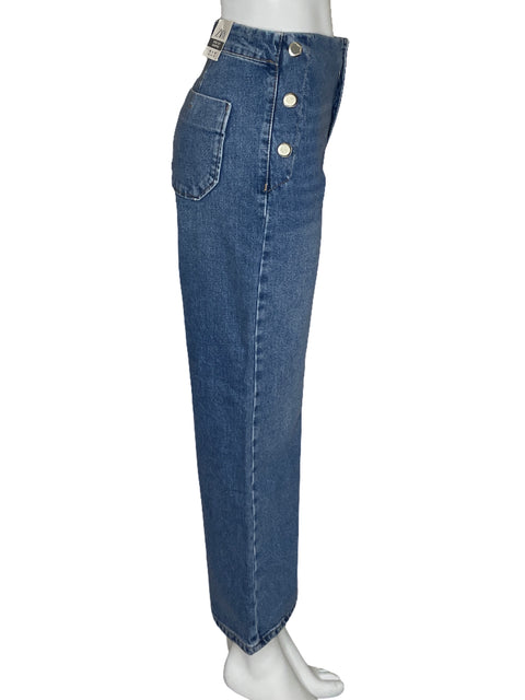 Pantalón Zara Wide Leg Cropped Azul-Talla 8