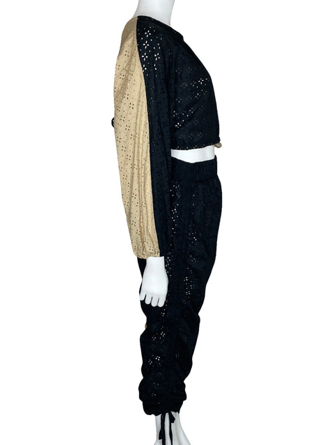 Set Dayra Bicolor Troquelado Negro-Talla S
