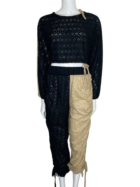 Set Dayra Bicolor Troquelado Negro-Talla S